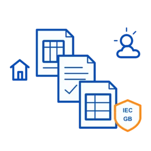 Compliant technical documentation package icon with IEC GB type test seal