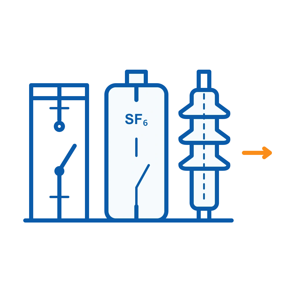 Medium voltage switchgear insulation solution icon showing AIS GIS and SF6 options
