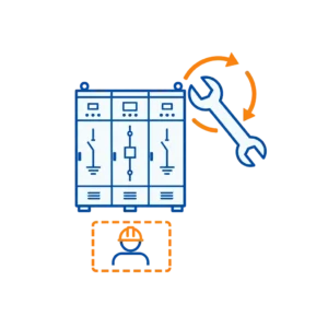 Low maintenance wrench icon with quick service layout for electrical switchgear