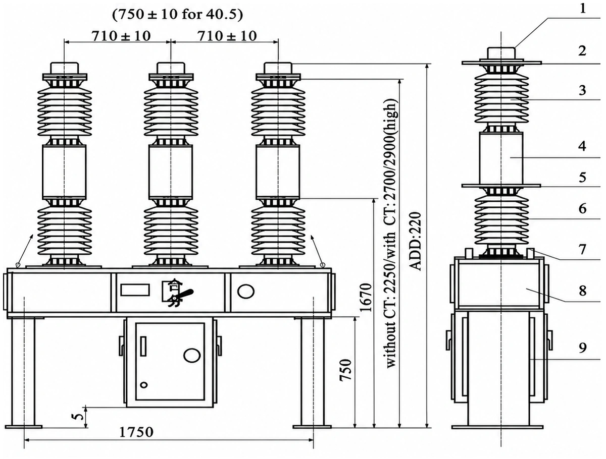 Outdoor SF6 Circuit Breaker — General Arrangement